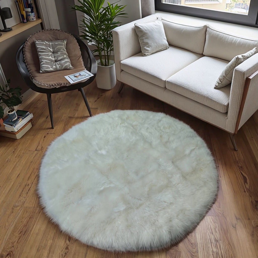 Custom-Sized Round Sheepskin Rug New Zealand Sheepskin Fuzzy Wool Living Room Rug