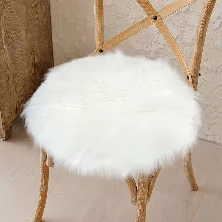Soft and Fluffy Sheepskin Chair Cover Cushion Winter Bedroom Rug-Style Mat Area Rug with Natural Pattern Plain Wool Rug