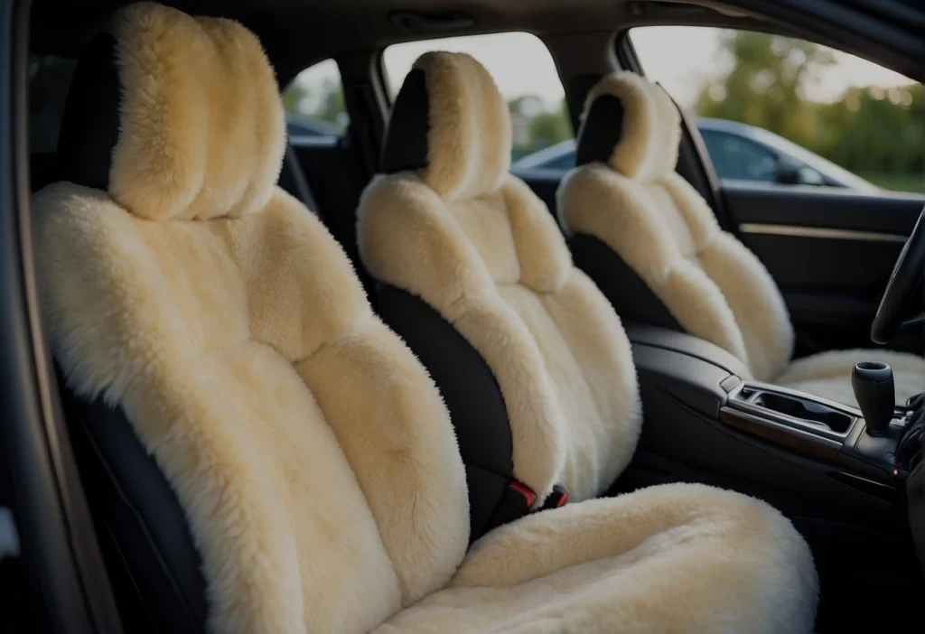 A car with sheepskin car seat covers installed