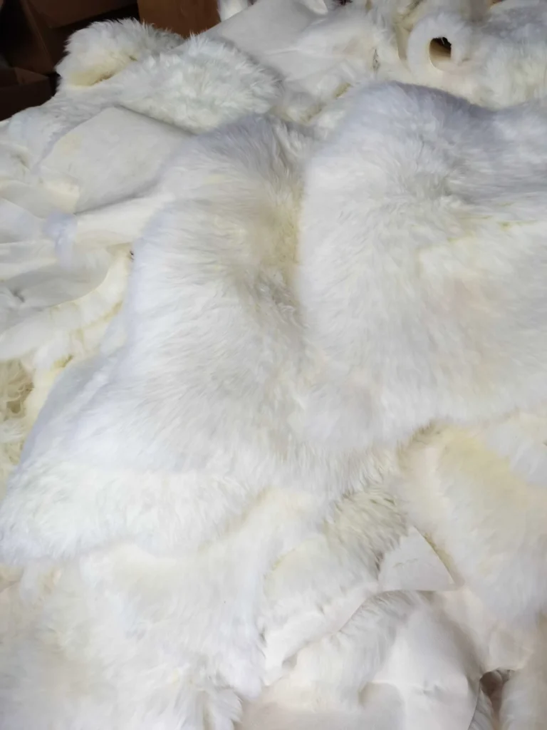 White sheepskin rug in the warehouse
