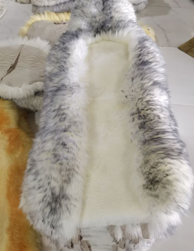 White color with gray tip Sheepskin car seat covers stacked together