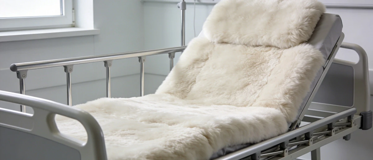 Customizable sheepskin for rehab cushions on a hospital bed