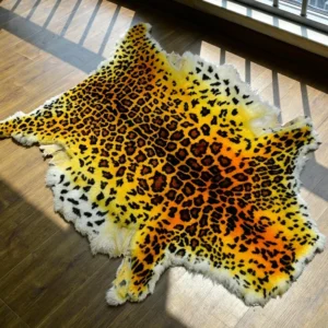 Leopard pattern sheepskin rug
