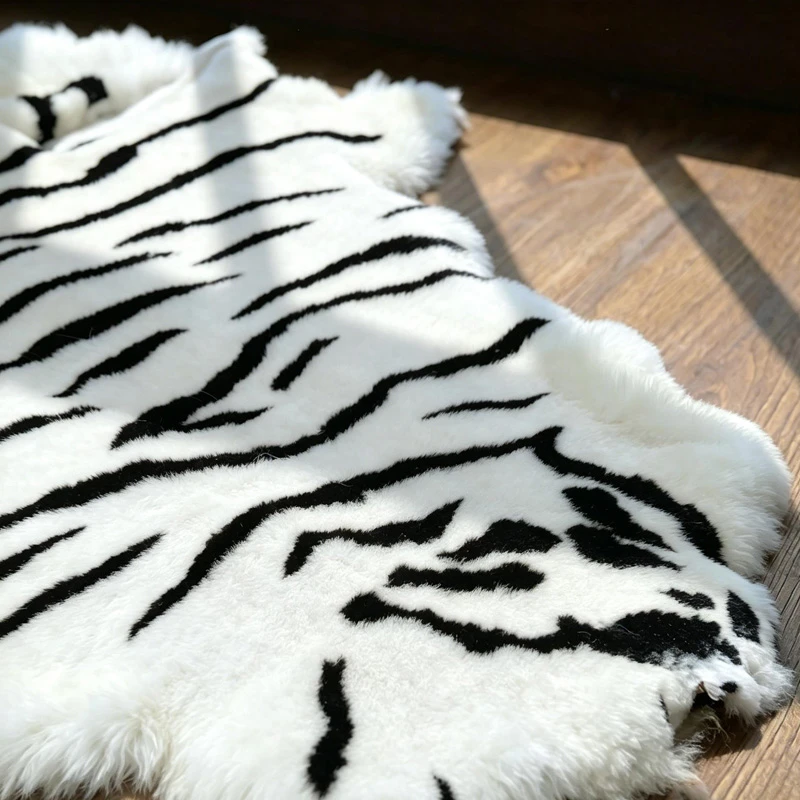White Tiger pattern Sheepskin Rug 3 White Tiger pattern Sheepskin Rug - Image 3