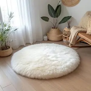 Natural white round sheepskin rug for luxury home decor wholesale